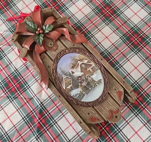QVC Wooden Sled with Illuminting Carolers Scene Wall Mount or Table Decor